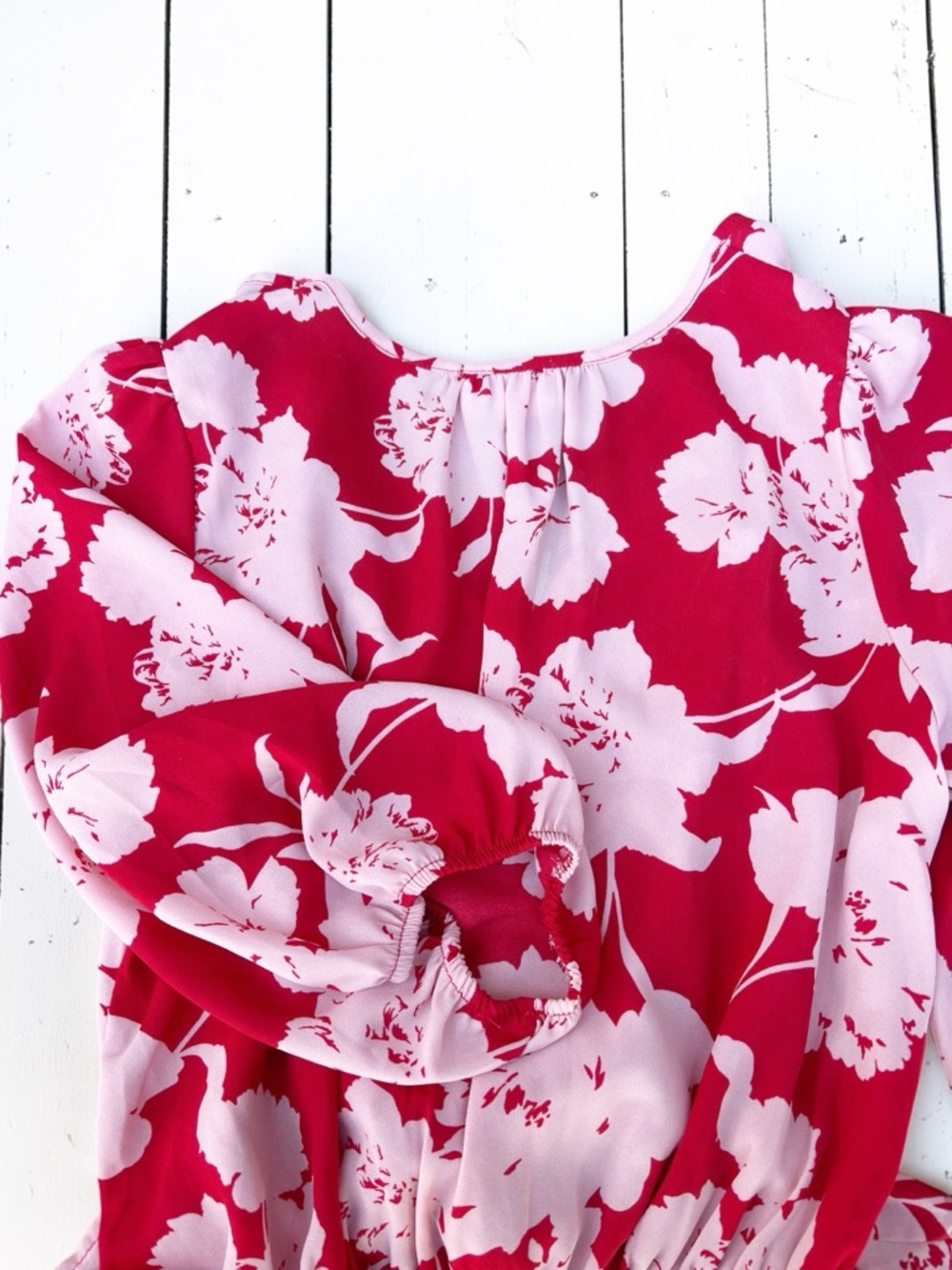 Sienna Sky Red Pink Floral Blouse Small Tie Front Peplum Lightweight Boho - Picture 5 of 9